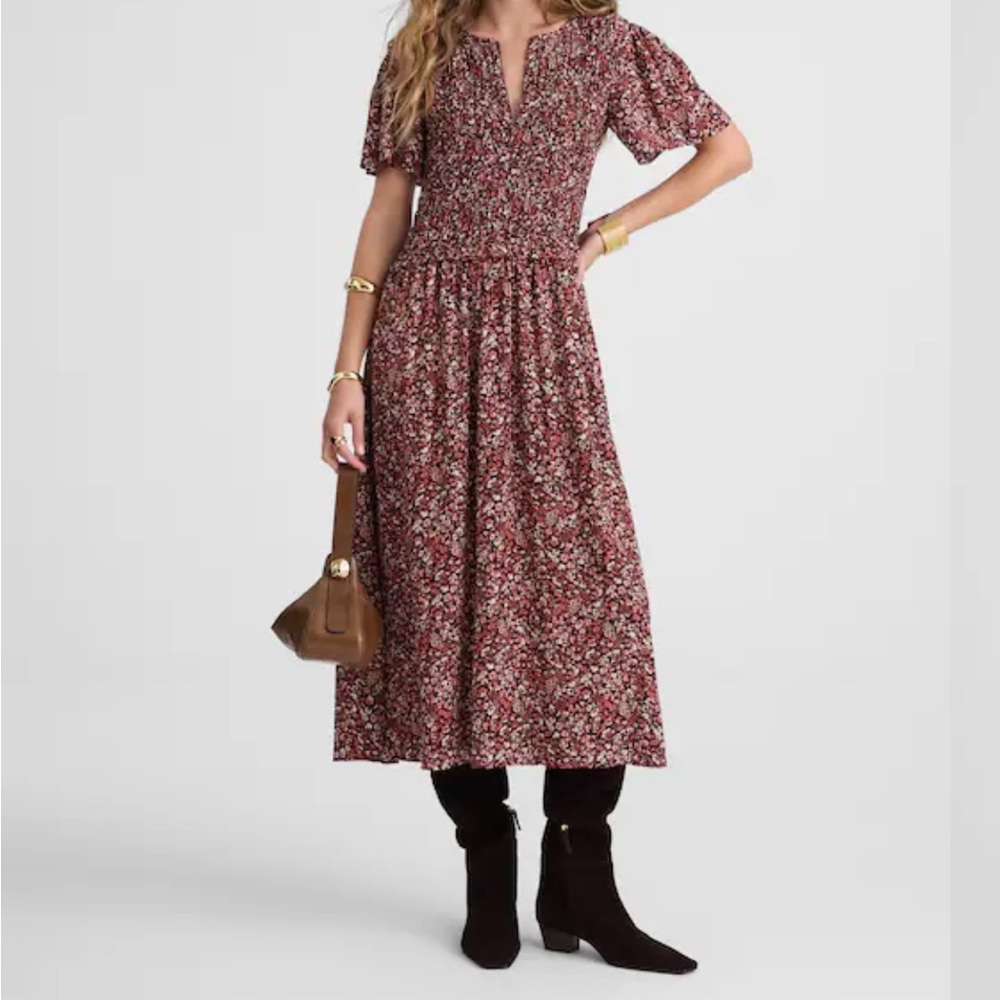 Madewell Floral Midi Dress in Brown and Black